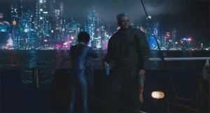 《攻殼機動隊》真人電影裏的香港場景，呈現了經典的cyberpunk風格的城市特色