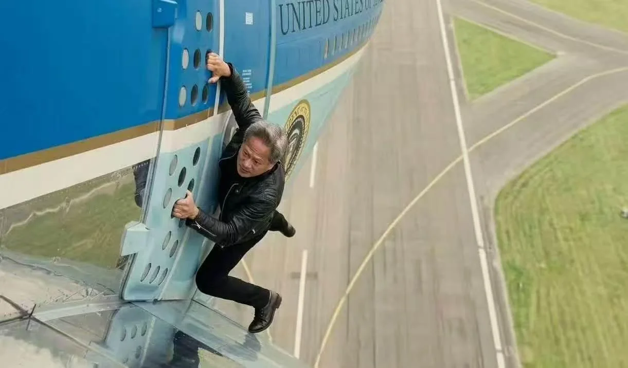 jensen-huang-airforce1 AI-generated images online: Jensen Huang's Mission Impossible